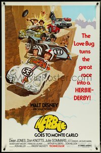 6z0411 HERBIE GOES TO MONTE CARLO 1sh 1977 Disney, wacky art of Volkswagen Beetle car racing!