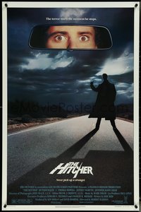 6z0412 HITCHER 1sh 1986 creepy hitchhiker Rutger Hauer, C. Thomas Howell, never pick-up a stranger!