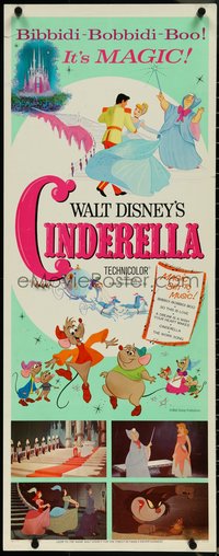 6z0640 CINDERELLA insert R1965 Walt Disney classic romantic musical cartoon, great poster images!