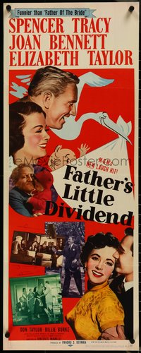 6z0646 FATHER'S LITTLE DIVIDEND insert 1951 art of Elizabeth Taylor, Spencer Tracy & Joan Bennett!