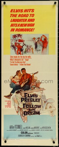 6z0647 FOLLOW THAT DREAM insert 1962 great art of Elvis Presley playing guitar in car with girl!