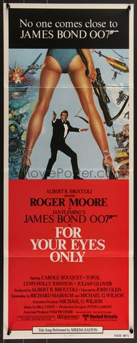 6z0648 FOR YOUR EYES ONLY int'l insert 1981 Bysouth art of Roger Moore as Bond 007 & sexy legs!