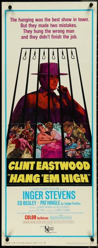 6z0652 HANG 'EM HIGH insert 1968 Clint Eastwood, they hung the wrong man, cool art by Kossin!