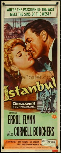 6z0665 ISTANBUL insert 1957 Errol Flynn & Cornell Borchers in Turkey's city of a thousand secrets!