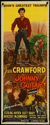 6z0669 JOHNNY GUITAR insert 1954 artwork of Joan Crawford reaching for gun, Nicholas Ray classic!