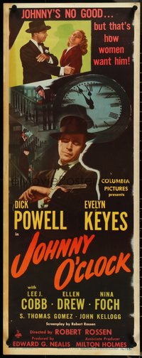 6z0670 JOHNNY O'CLOCK insert 1947 Dick Powell's got a date with a killer, Evelyn Keyes, rare!