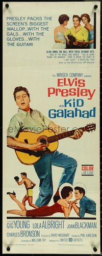 6z0672 KID GALAHAD insert 1962 art of Elvis Presley singing with guitar, boxing & romancing!