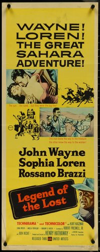 6z0678 LEGEND OF THE LOST insert 1957 romantic art of John Wayne tangling with sexiest Sophia Loren!