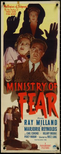 6z0688 MINISTRY OF FEAR insert 1944 Fritz Lang, classic image of Ray Milland & Reynolds, rare!
