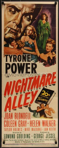 6z0690 NIGHTMARE ALLEY insert 1947 art of Tyrone Power with cigarette, Joan Blondell, rare!