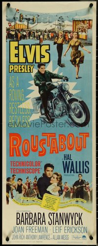 6z0704 ROUSTABOUT insert 1964 roving, restless, reckless Elvis Presley on motorcycle with guitar!