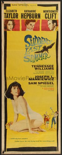 6z0715 SUDDENLY, LAST SUMMER insert 1960 artwork of super sexy Elizabeth Taylor in swimsuit!