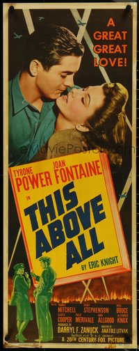 6z0719 THIS ABOVE ALL insert 1942 great romantic close up of Tyrone Power & Joan Fontaine!