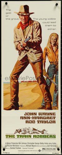 6z0723 TRAIN ROBBERS insert 1973 art of cowboy John Wayne & sexy Ann-Margret by Robert Tanenbaum!