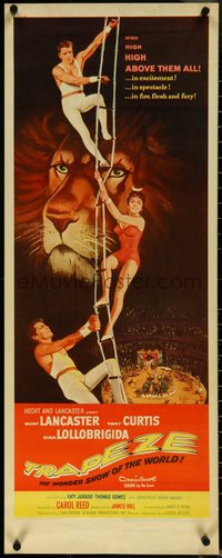 6z0724 TRAPEZE insert 1956 circus art of Burt Lancaster, Gina Lollobrigida, Tony Curtis & lion!