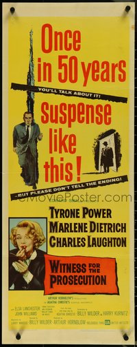 6z0738 WITNESS FOR THE PROSECUTION insert 1958 Billy Wilder, Tyrone Power, Dietrich, Laughton!