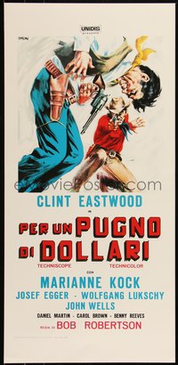 6z0591 FISTFUL OF DOLLARS Italian locandina R1970s different artwork of generic cowboy by Symeoni!