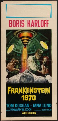 6z0593 FRANKENSTEIN 1970 Italian locandina R1970 art of Boris Karloff & monster by Piovano!