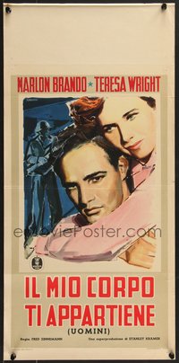 6z0604 MEN Italian locandina 1953 very first Marlon Brando, directed by Zinnemann, Acerbo art, rare!