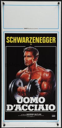 6z0615 PUMPING IRON Italian locandina 1986 Sciotti art young bodybuilder Arnold Schwarzenegger!