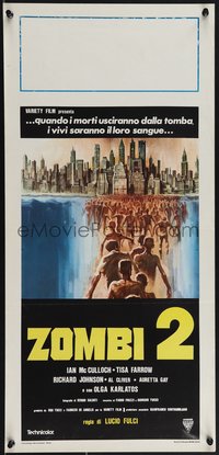 6z0627 ZOMBIE Italian locandina 1979 Lucio Fulci, art of zombie horde heading to New York City!