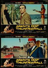 6z0793 THUNDERBALL set of 2 Italian 19x27 pbustas 1965 Sean Connery as James Bond, Auger, jetpack!