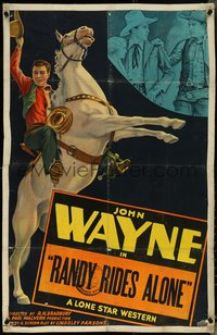 6z0425 JOHN WAYNE 1sh 1939 art of the western cowboy on rearing horse & fighting, Randy Rides Alone!