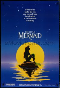 6z0443 LITTLE MERMAID teaser DS 1sh 1989 Disney, great art of Ariel in moonlight by Morrison/Patton!