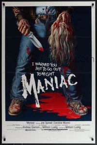 6z0454 MANIAC 1sh 1980 most classic gory Gaia horror artwork of killer holding blonde scalp!