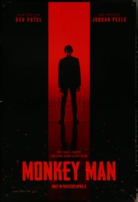 6z0460 MONKEY MAN teaser DS 1sh 2024 Peele, one small ember can burn down everything, Dev Patel!