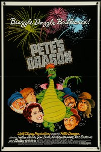 6z0474 PETE'S DRAGON 1sh 1977 Walt Disney, colorful art of cast headshots & dragon by Paul Wenzel!