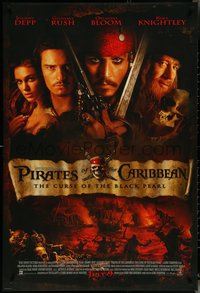 6z0479 PIRATES OF THE CARIBBEAN advance DS 1sh 2003 Geoffrey Rush, Knightley, Johnny Depp & cast!