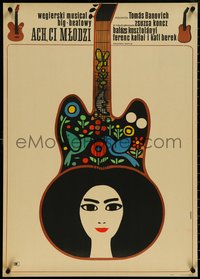 6z0279 EZEK A FIATALOK Polish 23x32 1968 Tamas Banovich, Hibner art of woman in guitar!