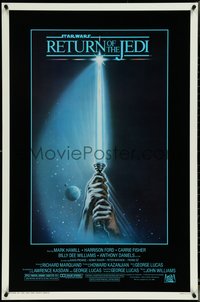 6z0492 RETURN OF THE JEDI 1sh 1983 Star Wars Episode VI, art of hands holding lightsaber by Reamer!