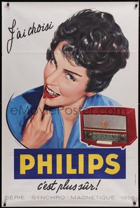 6z0010 PHILIPS 32x47 French advertising poster 1956 Lorelle art of woman and radio, ultra rare!
