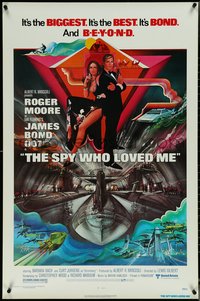6z0524 SPY WHO LOVED ME 1sh 1977 art of Roger Moore as James Bond & Barbara Bach by Bob Peak!