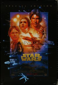 6z0526 STAR WARS style B advance 1sh R1997 George Lucas sci-fi classic, cool art montage by Drew Struzan!