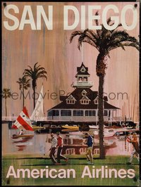 6z0002 AMERICAN AIRLINES SAN DIEGO 30x40 travel poster 1970s Coronado Boathouse, golf, ultra rare!