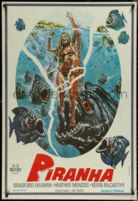 6z0190 PIRANHA Turkish 1981 Roger Corman, great art of man-eating fish & sexy girl by Over!