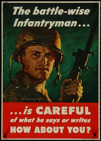 6z0879 BATTLE-WISE INFANTRYMAN IS CAREFUL 20x28 WWII war poster 1944 Schlaiker art of soldier w/gun!