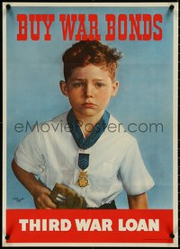 6z0882 BUY WAR BONDS 20x28 WWII war poster 1943 Keppler, boy w/fallen father's Medal of Honor, rare!