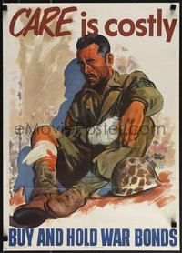 6z0883 CARE IS COSTLY 19x26 WWII war poster 1945 cool Adolph Treidler art of injured soldier!