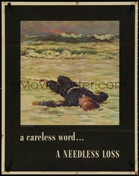 6z0884 CARELESS WORD A NEEDLESS LOSS 22x28 WWII war poster 1943 Anton Fischer art of fallen sailor!