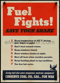 6z0891 FUEL FIGHTS! SAVE YOUR SHARE 14x20 WWII war poster 1943 tips for fuel conservation!