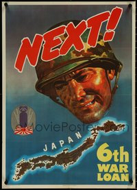 6z0898 NEXT 20x28 WWII war poster 1944 6th War Loan, art of soldier over Japan by James Bingham!