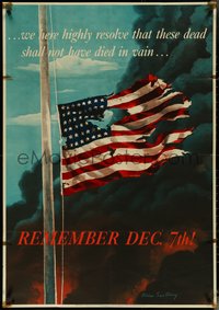 6z0004 REMEMBER DEC. 7TH! 28x40 WWII war poster 1942 tattered half-mast American flag, Saalburg art!