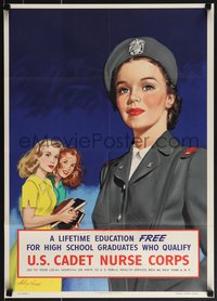 6z0900 U.S. CADET NURSE CORPS 19x26 WWII war poster 1945 cadet being looked at by Alex Ross!