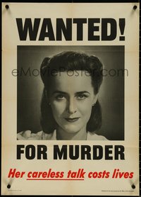 6z0904 WANTED! FOR MURDER 20x28 WWII war poster 1944 careless talk from housewife costs lives!