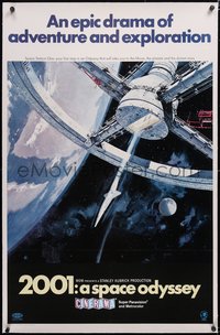 7a0502 2001: A SPACE ODYSSEY linen Cinerama 1sh 1968 Stanley Kubrick, great McCall space wheel art!