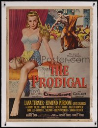 7a0326 PRODIGAL linen 30x40 1955 art of sexiest Biblical Lana Turner & Edmond Purdom, ultra rare!